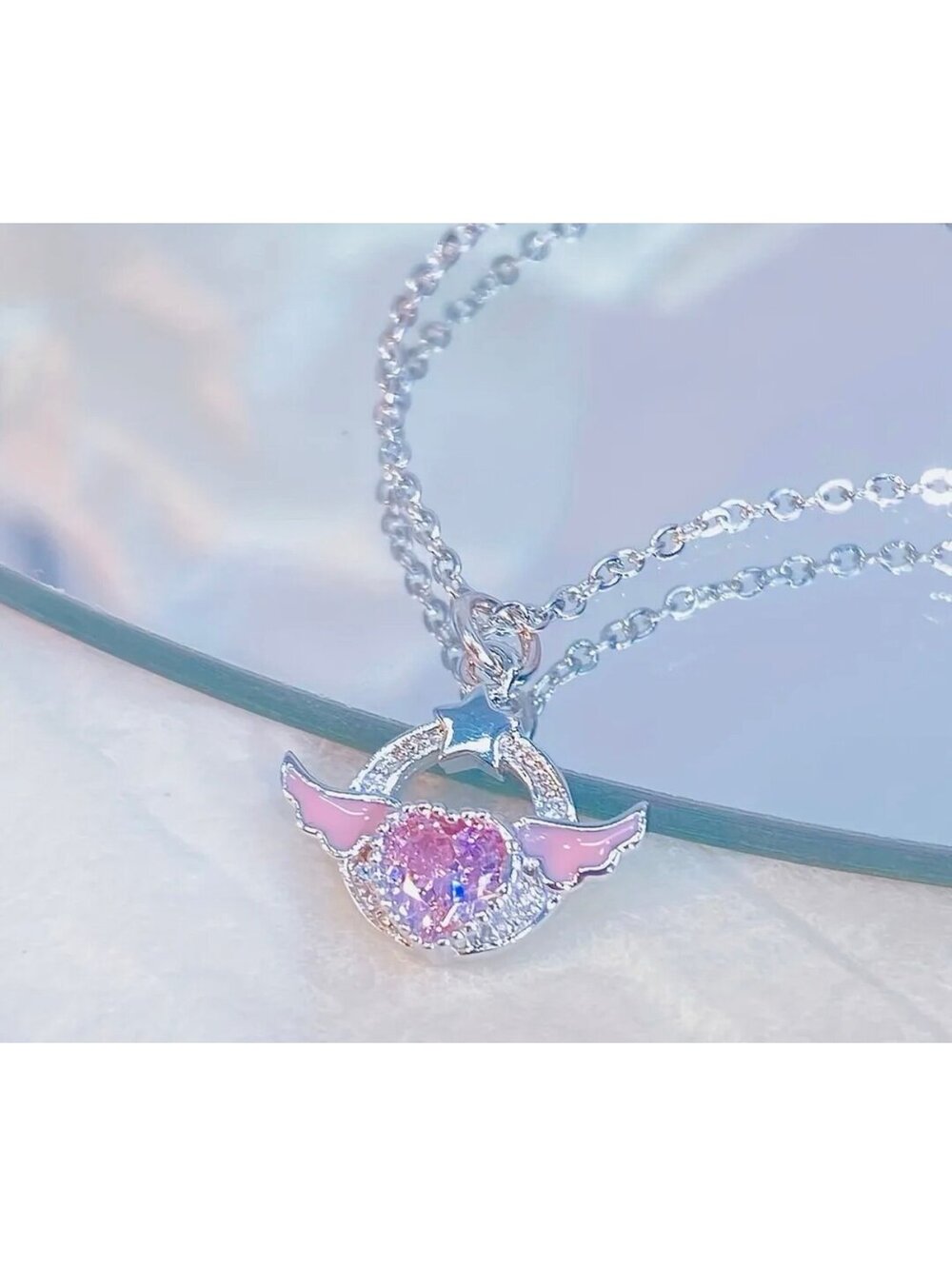 New - Elegant -Crystal -Angel Wing Heart Pendant Necklace